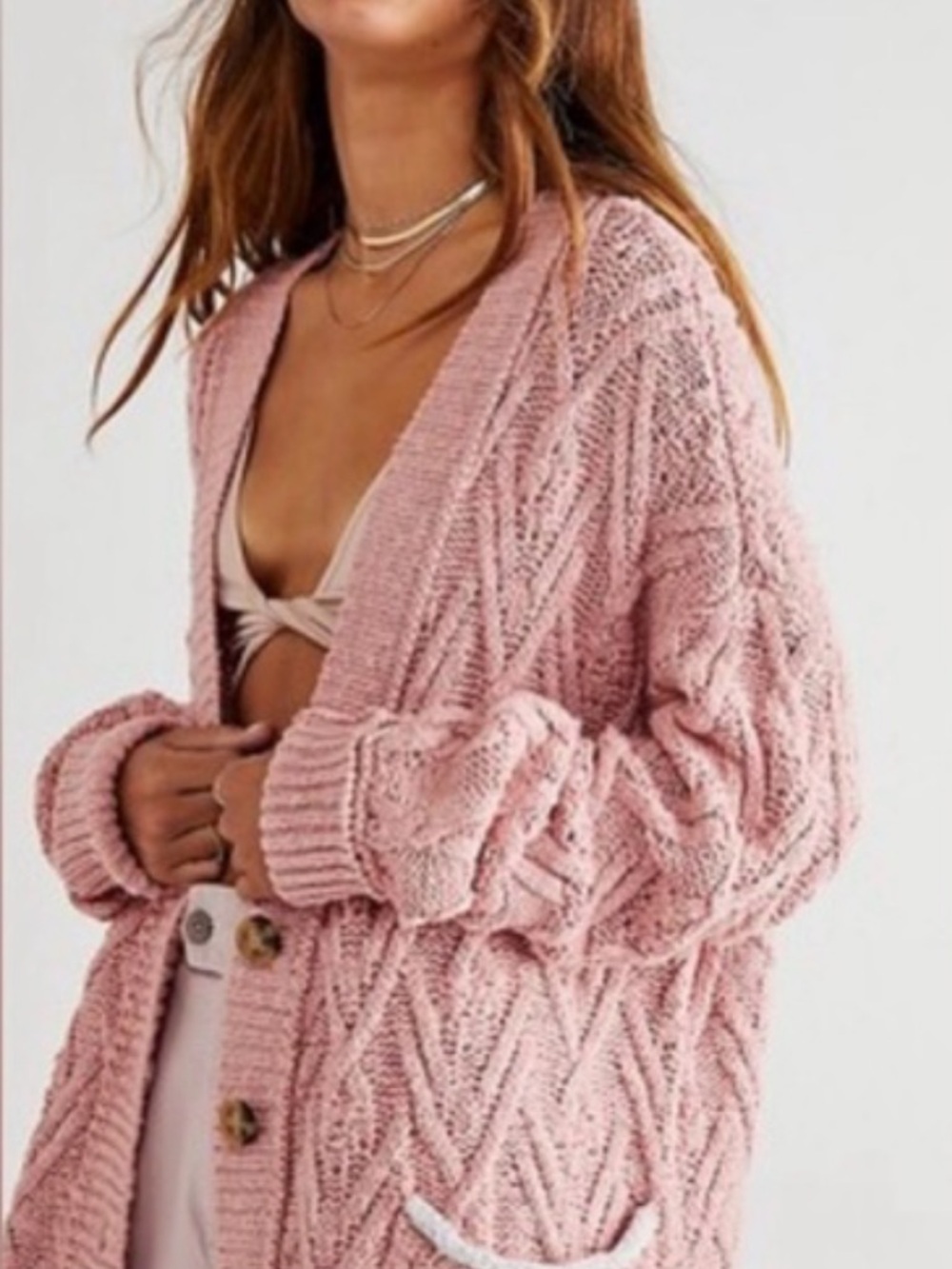 Free People Montana Cable Cardigan in Pink | MEDIUM NWT